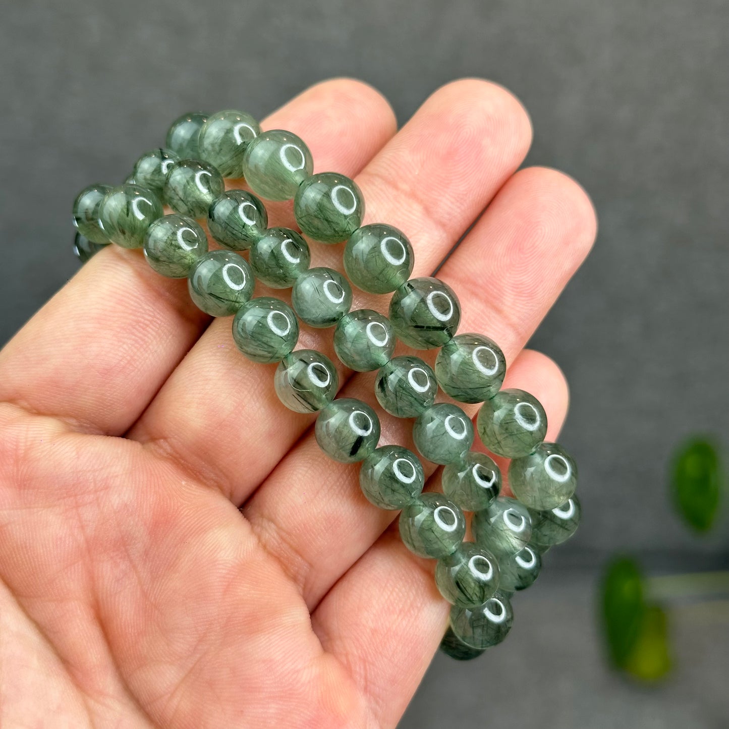 Natural Green Rutilated Quartz Bracelet Size 9.5 mm