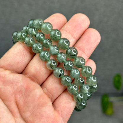 Natural Green Rutilated Quartz Bracelet Size 9.5 mm