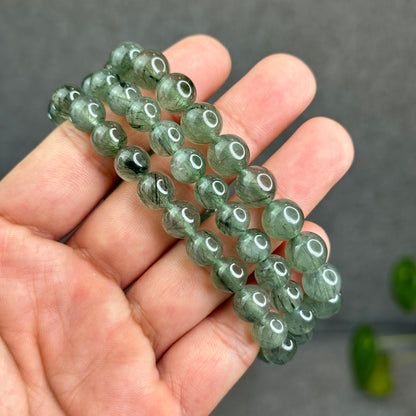 Natural Green Rutilated Quartz Bracelet Size 9.5 mm