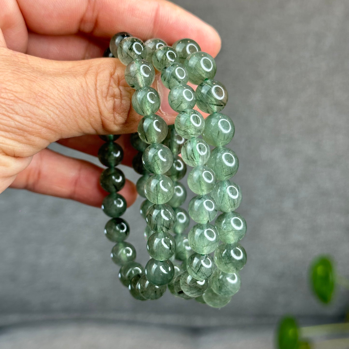 Natural Green Rutilated Quartz Bracelet Size 9.5 mm