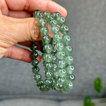 Natural Green Rutilated Quartz Bracelet Size 9.5 mm