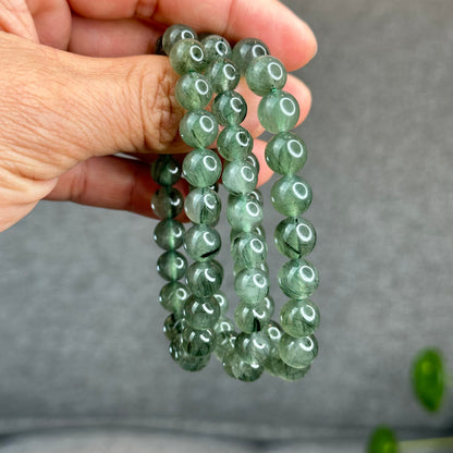 Natural Green Rutilated Quartz Bracelet Size 9.5 mm