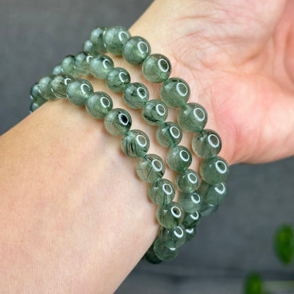Natural Green Rutilated Quartz Bracelet Size 9.5 mm