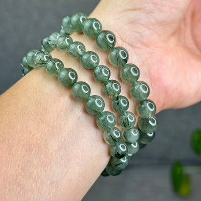 Natural Green Rutilated Quartz Bracelet Size 9.5 mm