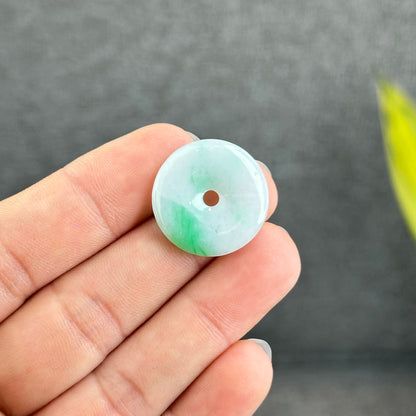 Natural Semi-Translucent Moss Green Floating Flower Jadeite Jade Donut