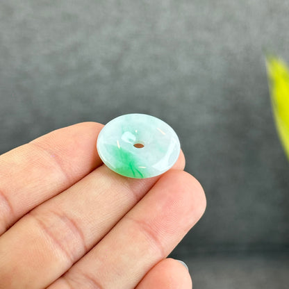 Natural Semi-Translucent Moss Green Floating Flower Jadeite Jade Donut