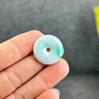 Natural Semi-Translucent Moss Green Floating Flower Jadeite Jade Donut