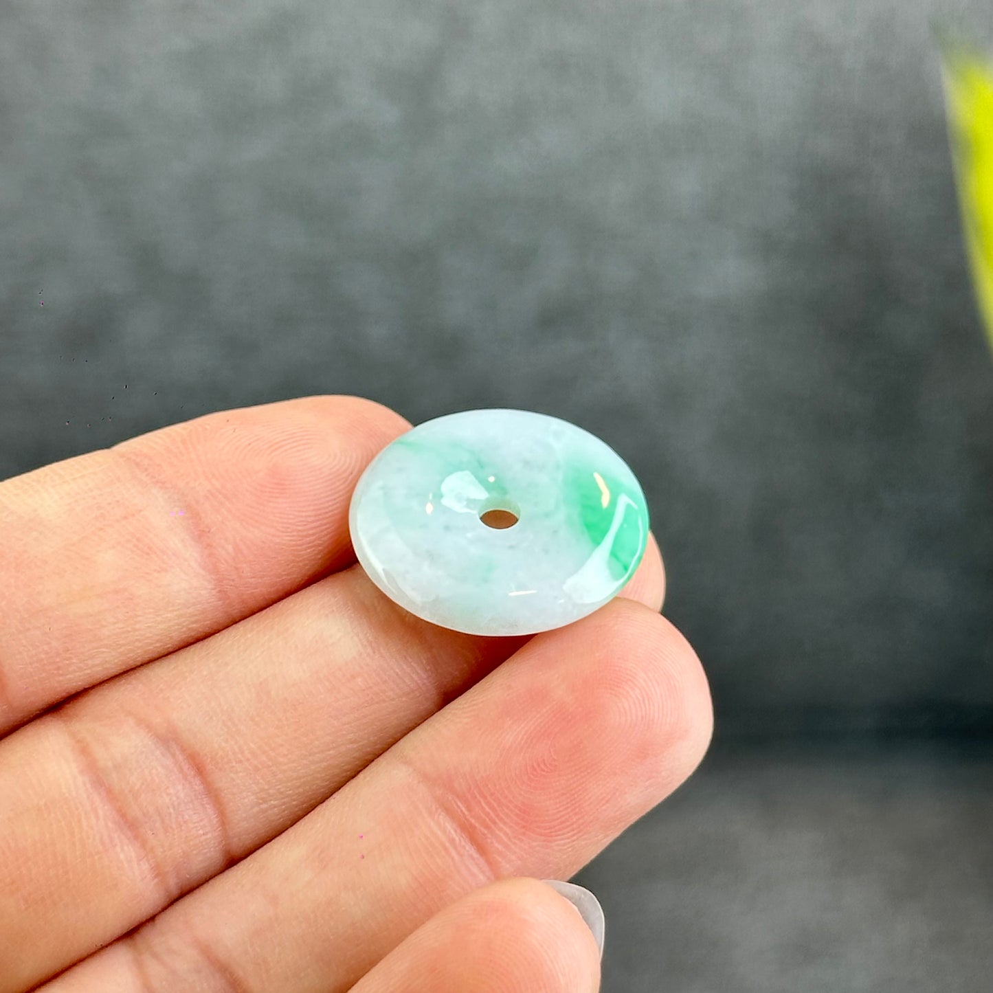 Natural Semi-Translucent Moss Green Floating Flower Jadeite Jade Donut