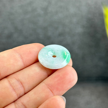 Natural Semi-Translucent Moss Green Floating Flower Jadeite Jade Donut