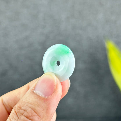 Natural Semi-Translucent Moss Green Floating Flower Jadeite Jade Donut