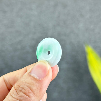 Natural Semi-Translucent Moss Green Floating Flower Jadeite Jade Donut