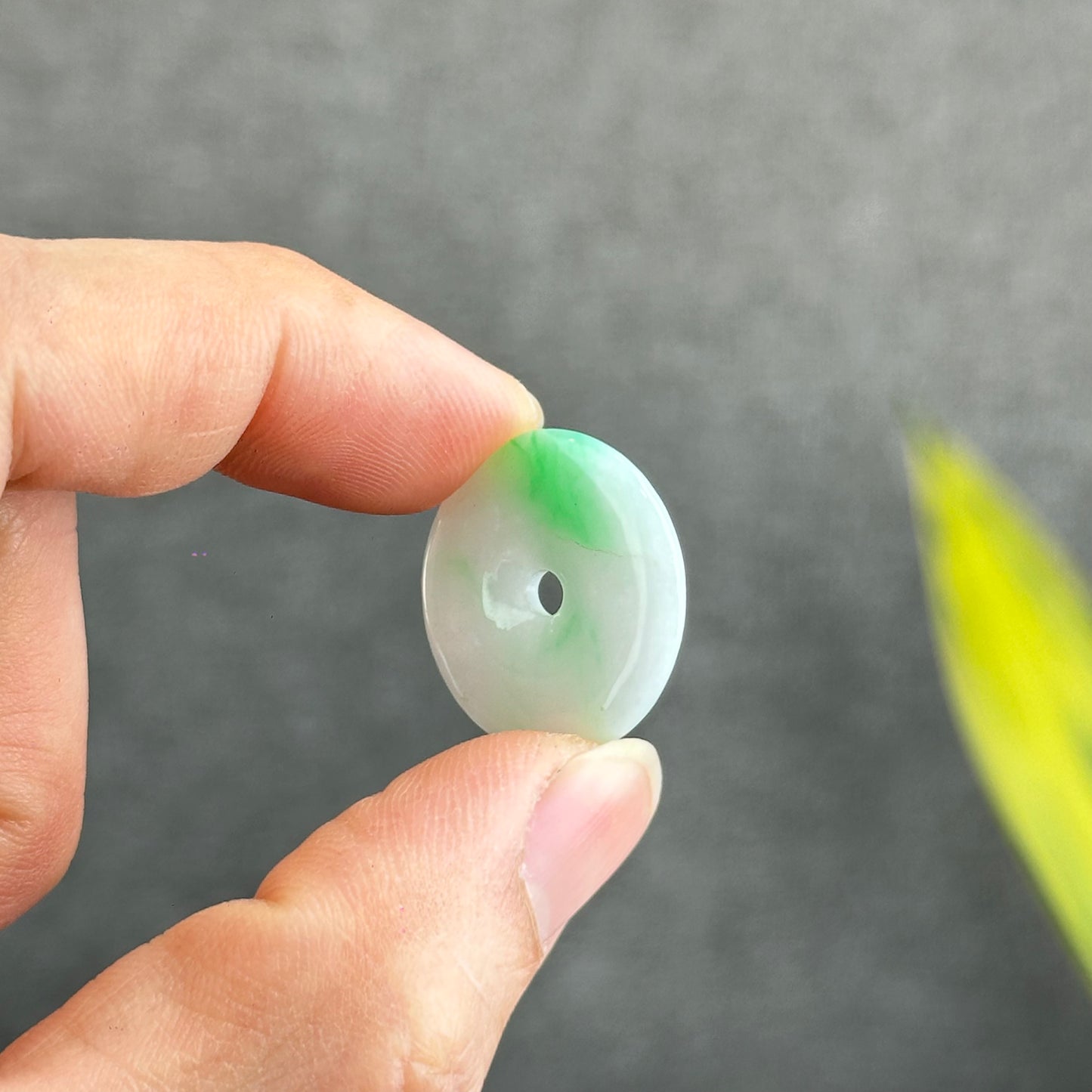 Natural Semi-Translucent Moss Green Floating Flower Jadeite Jade Donut