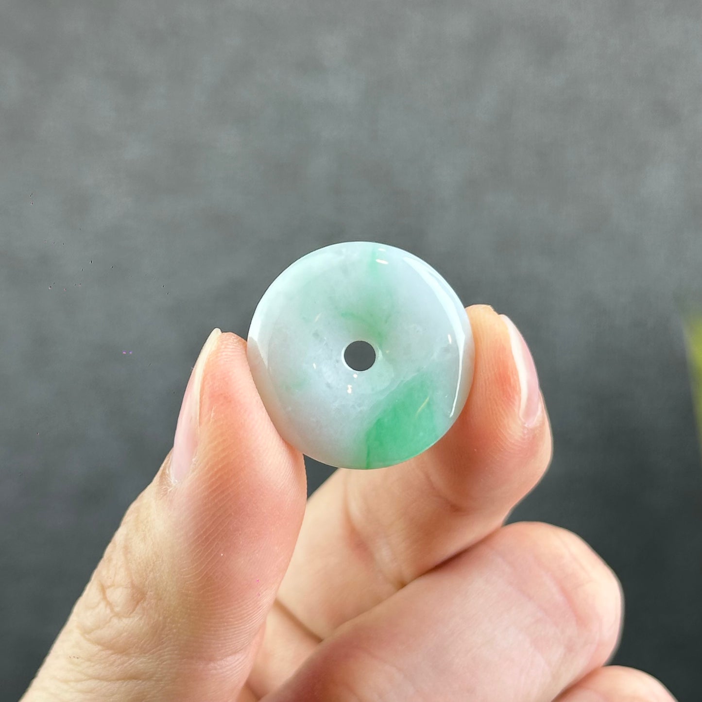 Natural Semi-Translucent Moss Green Floating Flower Jadeite Jade Donut