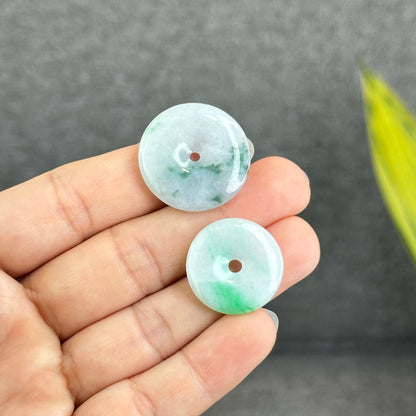 Natural Semi-Translucent Moss Green Floating Flower Jadeite Jade Donut