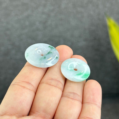 Natural Semi-Translucent Moss Green Floating Flower Jadeite Jade Donut