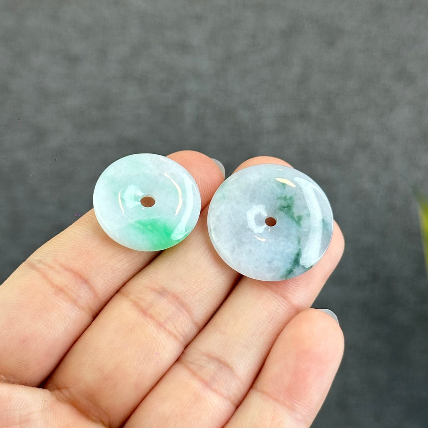 Natural Semi-Translucent Moss Green Floating Flower Jadeite Jade Donut