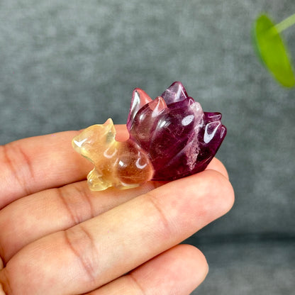 Natural Flourite Nine Tail Fox Figurine