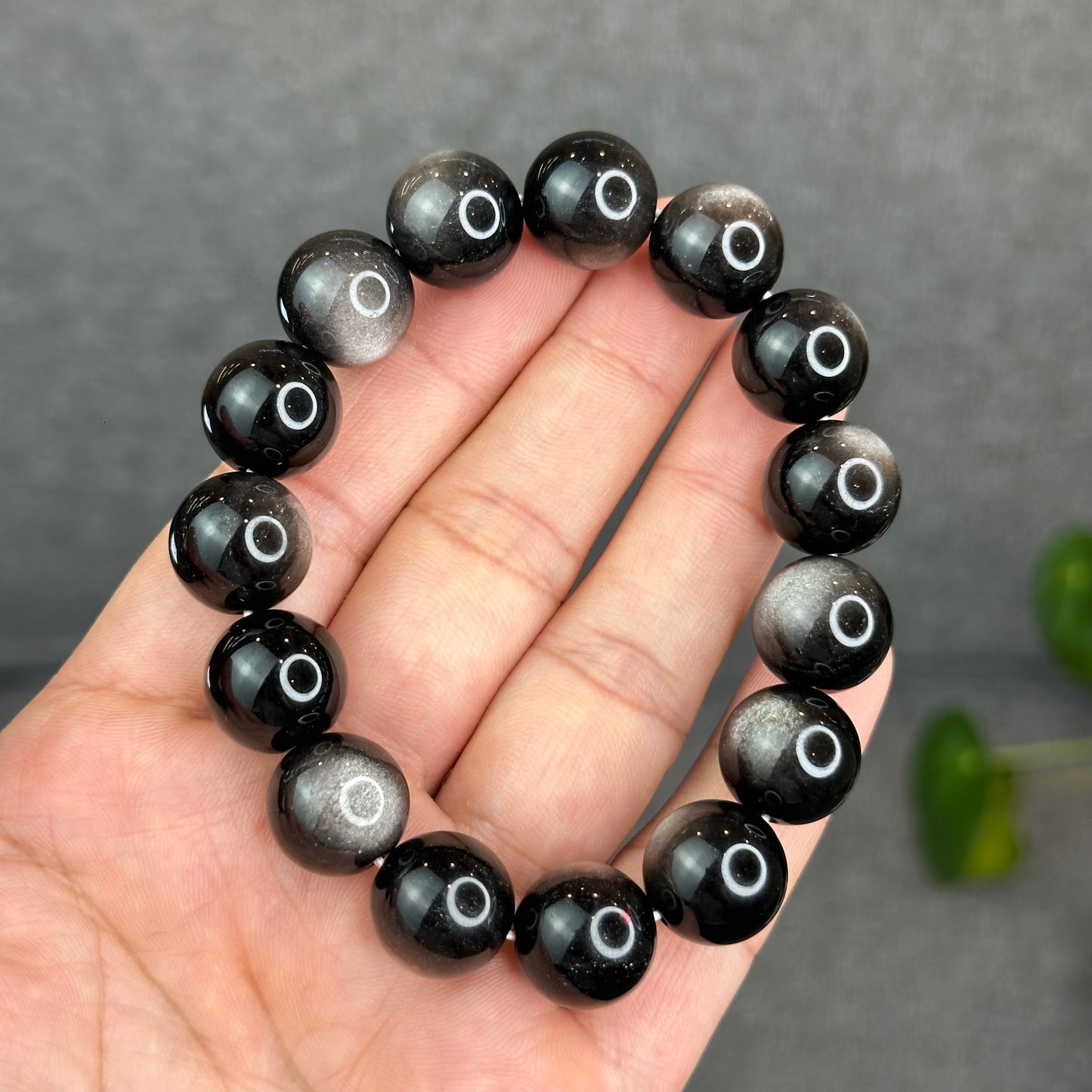 Natural Silver Obsidian Bracelet Size 14 mm