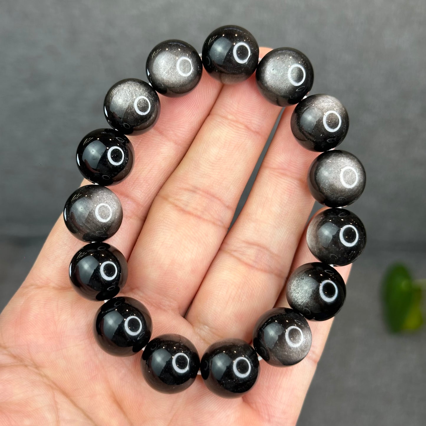 Natural Silver Obsidian Bracelet Size 14 mm