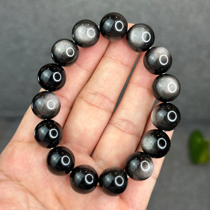 Natural Silver Obsidian Bracelet Size 14 mm