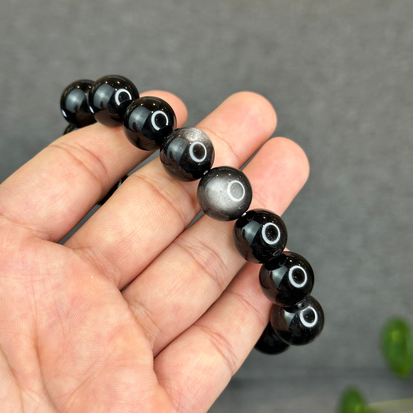 Natural Silver Obsidian Bracelet Size 14 mm