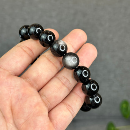 Natural Silver Obsidian Bracelet Size 14 mm
