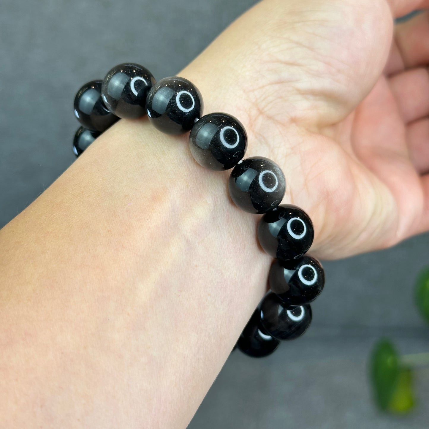 Natural Silver Obsidian Bracelet Size 14 mm