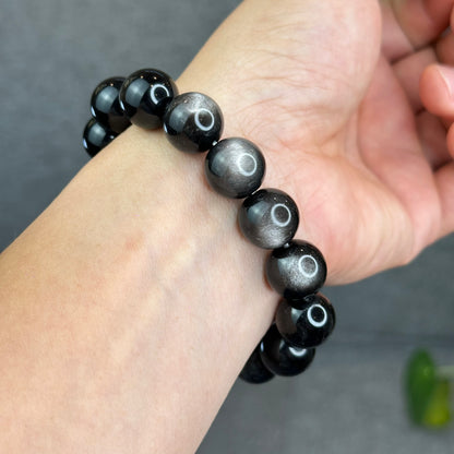 Natural Silver Obsidian Bracelet Size 14 mm