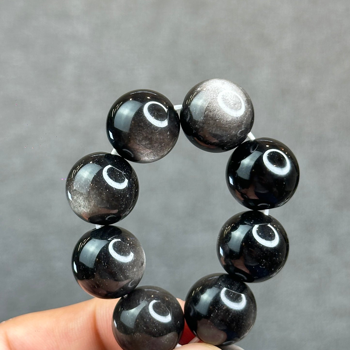 Natural Silver Obsidian Bracelet Size 14 mm