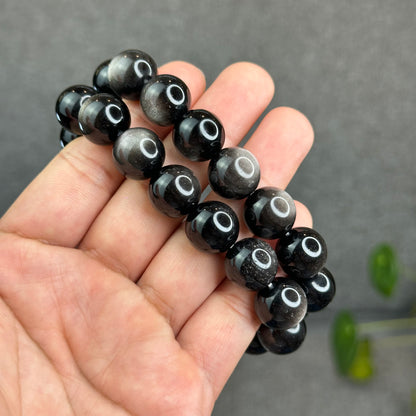 Natural Silver Obsidian Bracelet Size 14 mm