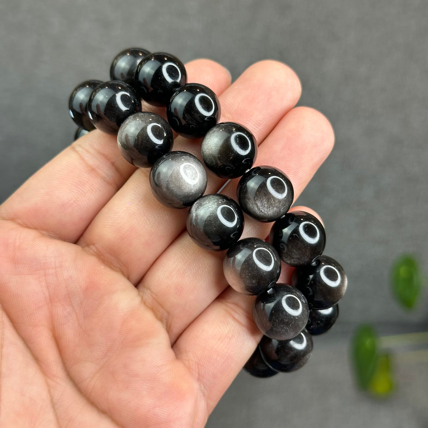 Natural Silver Obsidian Bracelet Size 14 mm