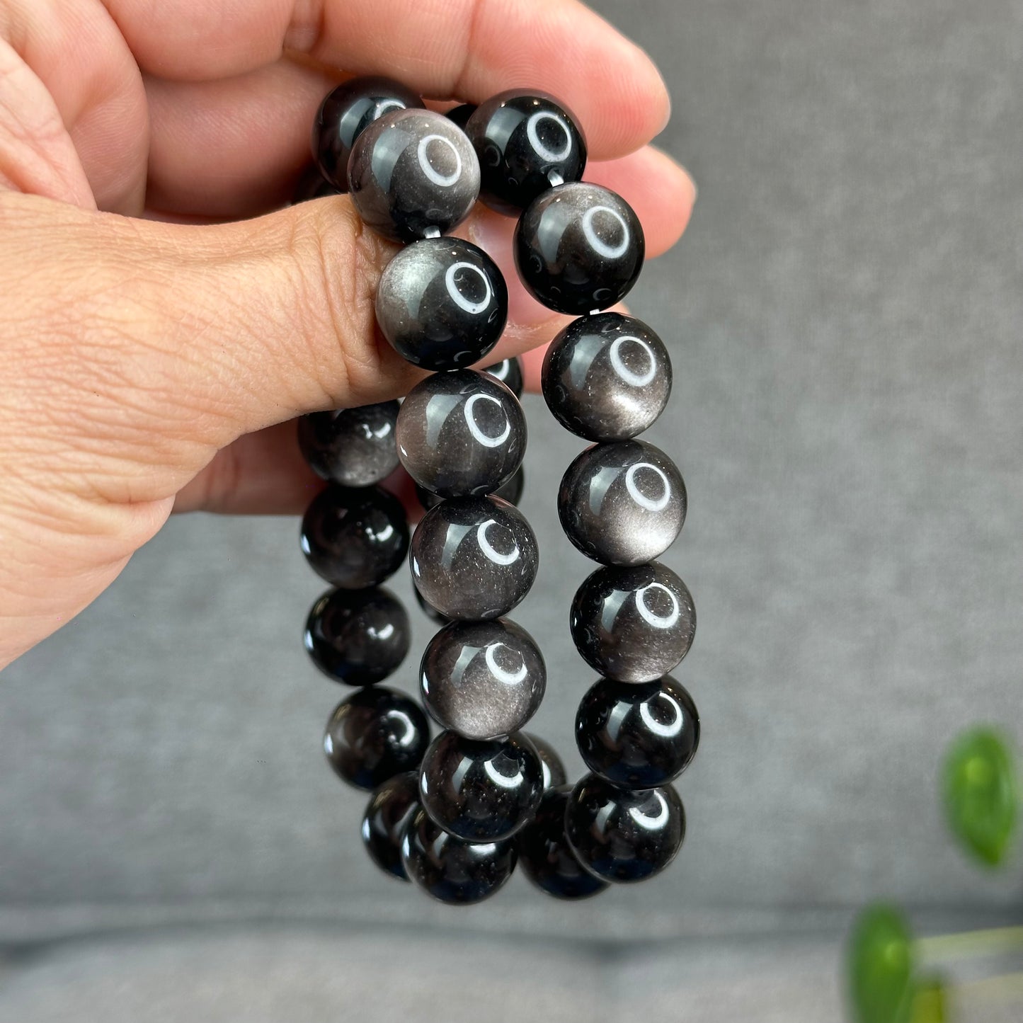 Natural Silver Obsidian Bracelet Size 14 mm