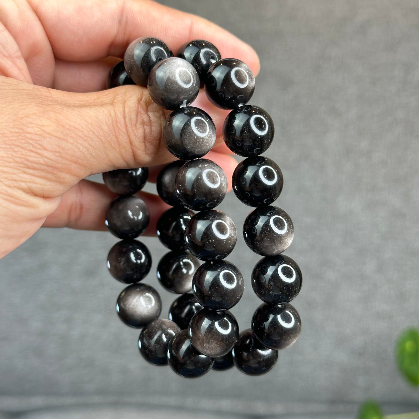 Natural Silver Obsidian Bracelet Size 14 mm