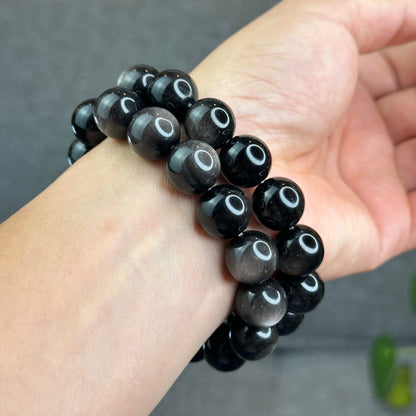 Natural Silver Obsidian Bracelet Size 14 mm