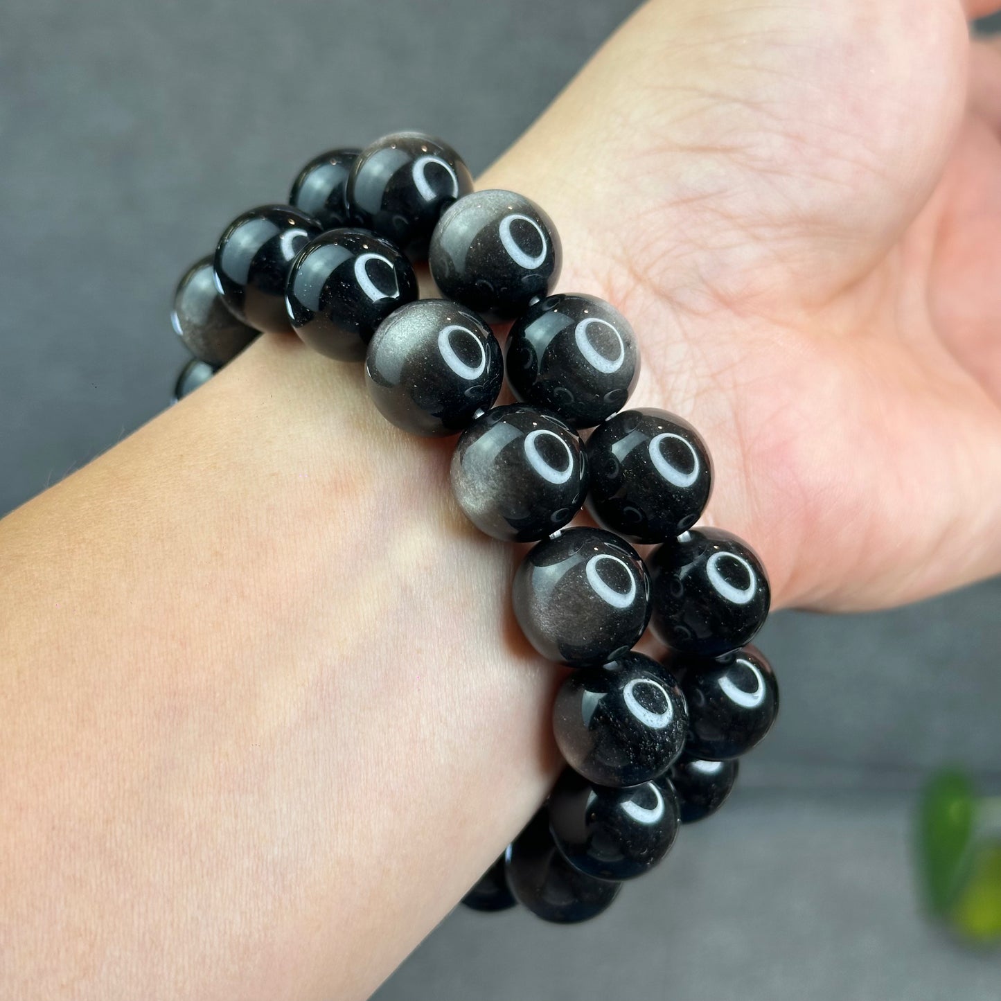 Natural Silver Obsidian Bracelet Size 14 mm