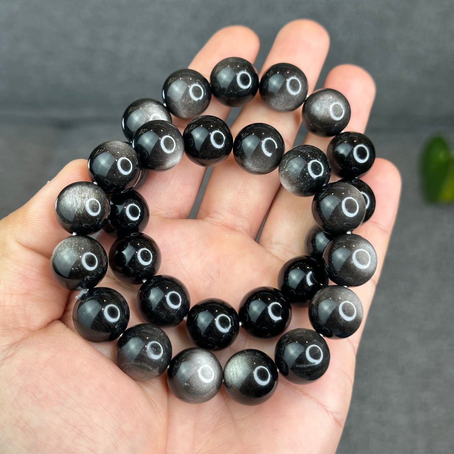Natural Silver Obsidian Bracelet Size 14 mm