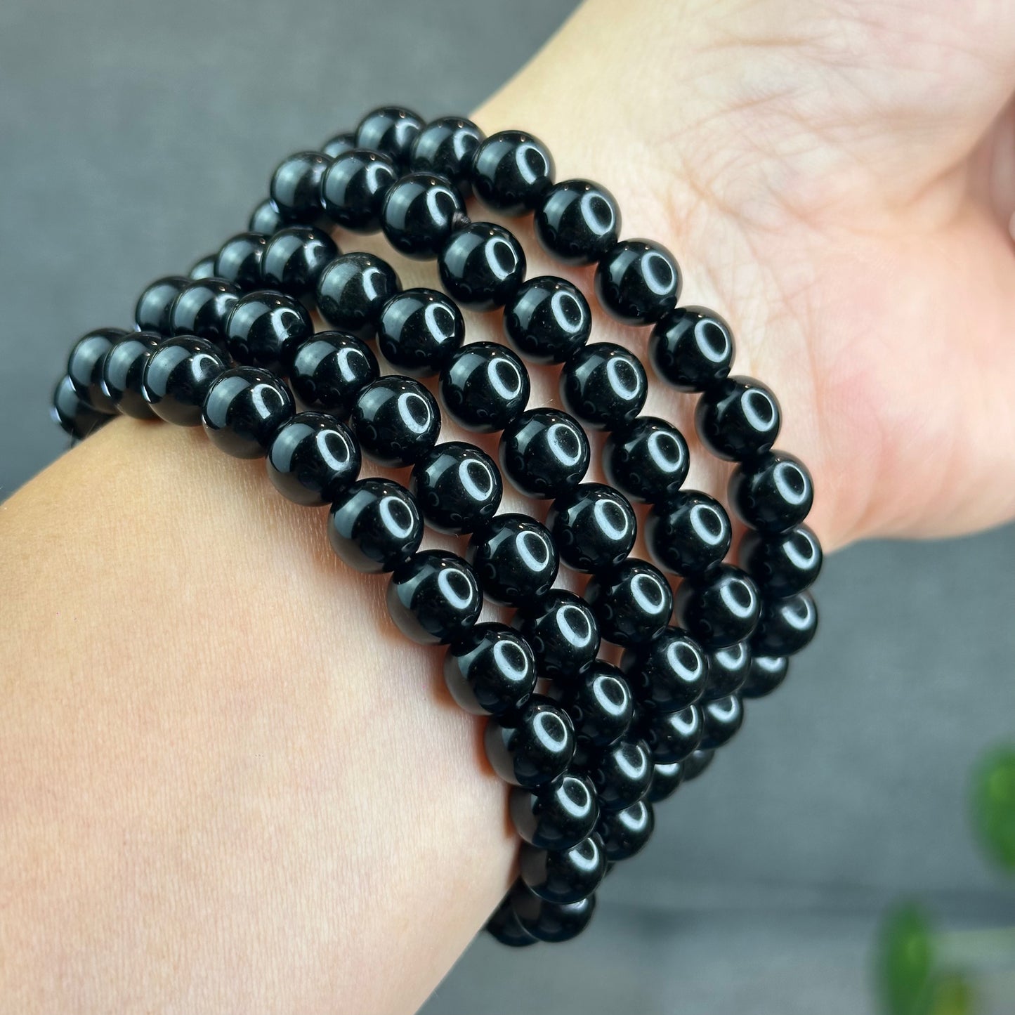 Natural Black Obsidian Bracelet Size 8.3 mm