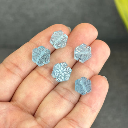 Natural Blue Aquamarine Snowflake Charm