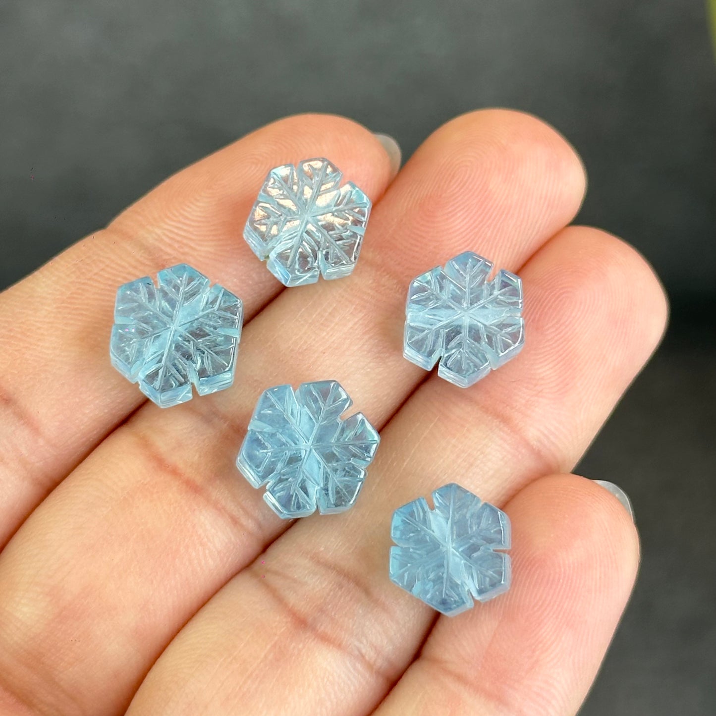 Natural Blue Aquamarine Snowflake Charm