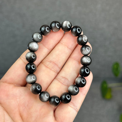 Natural Silver Obsidian Bracelet Size 9.5 mm