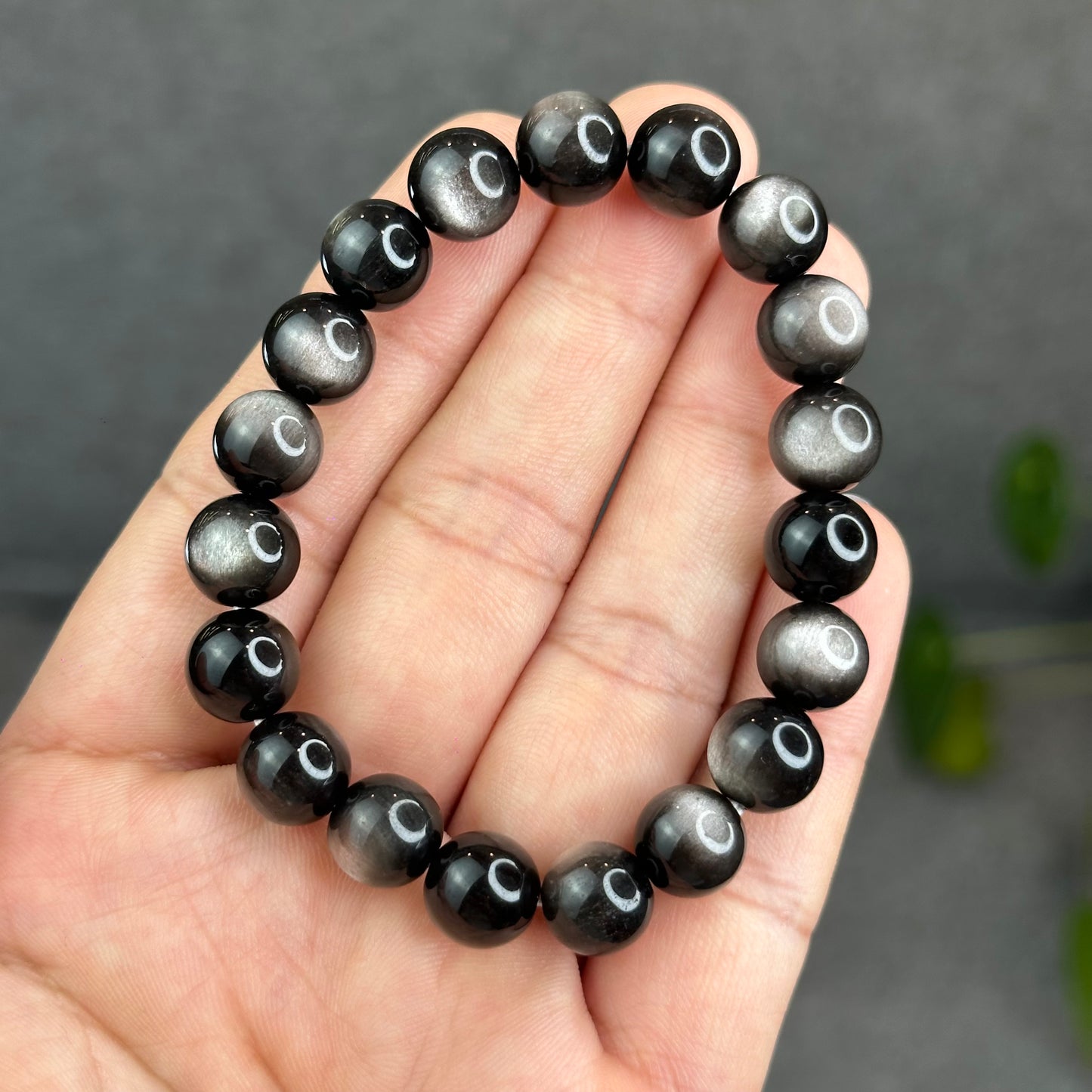 Natural Silver Obsidian Bracelet Size 9.5 mm