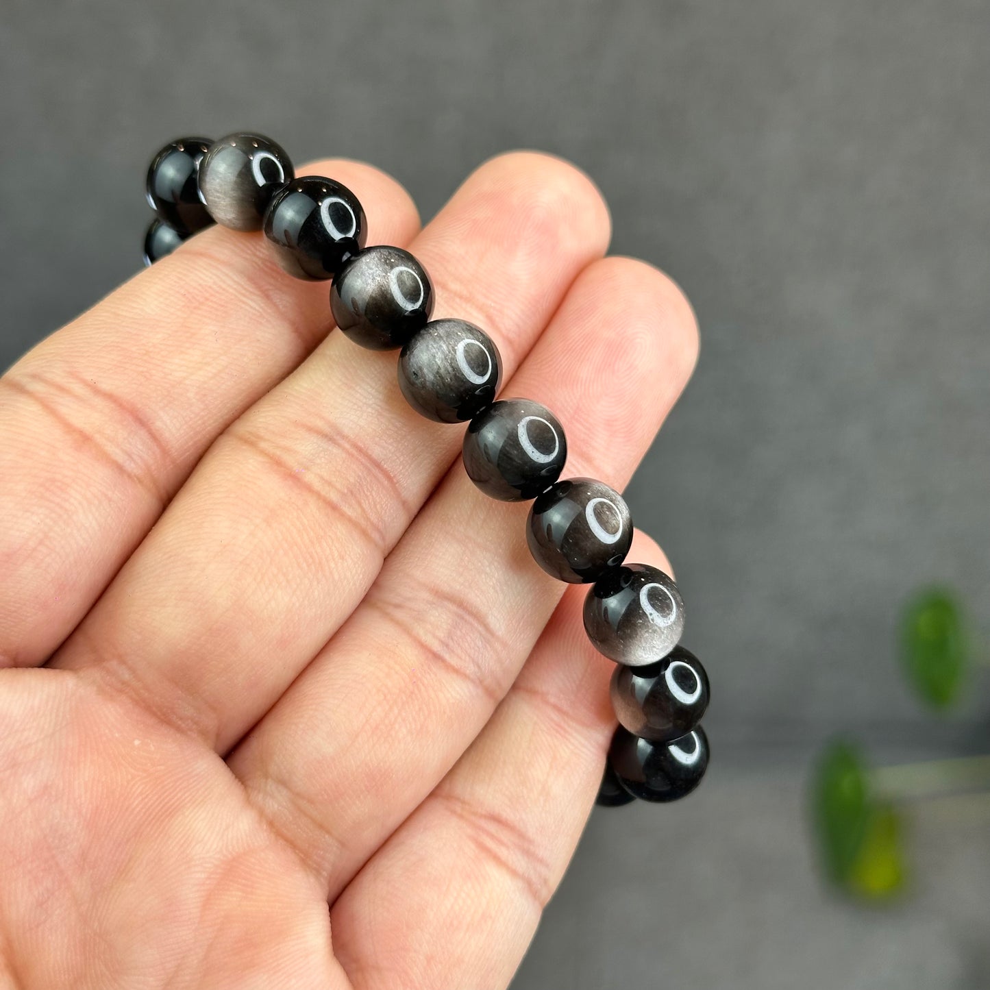 Natural Silver Obsidian Bracelet Size 9.5 mm