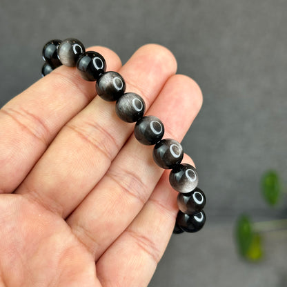 Natural Silver Obsidian Bracelet Size 9.5 mm