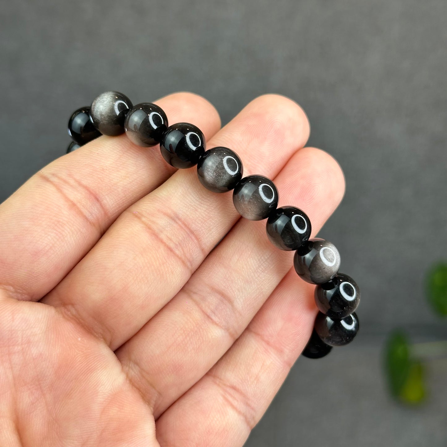 Natural Silver Obsidian Bracelet Size 9.5 mm
