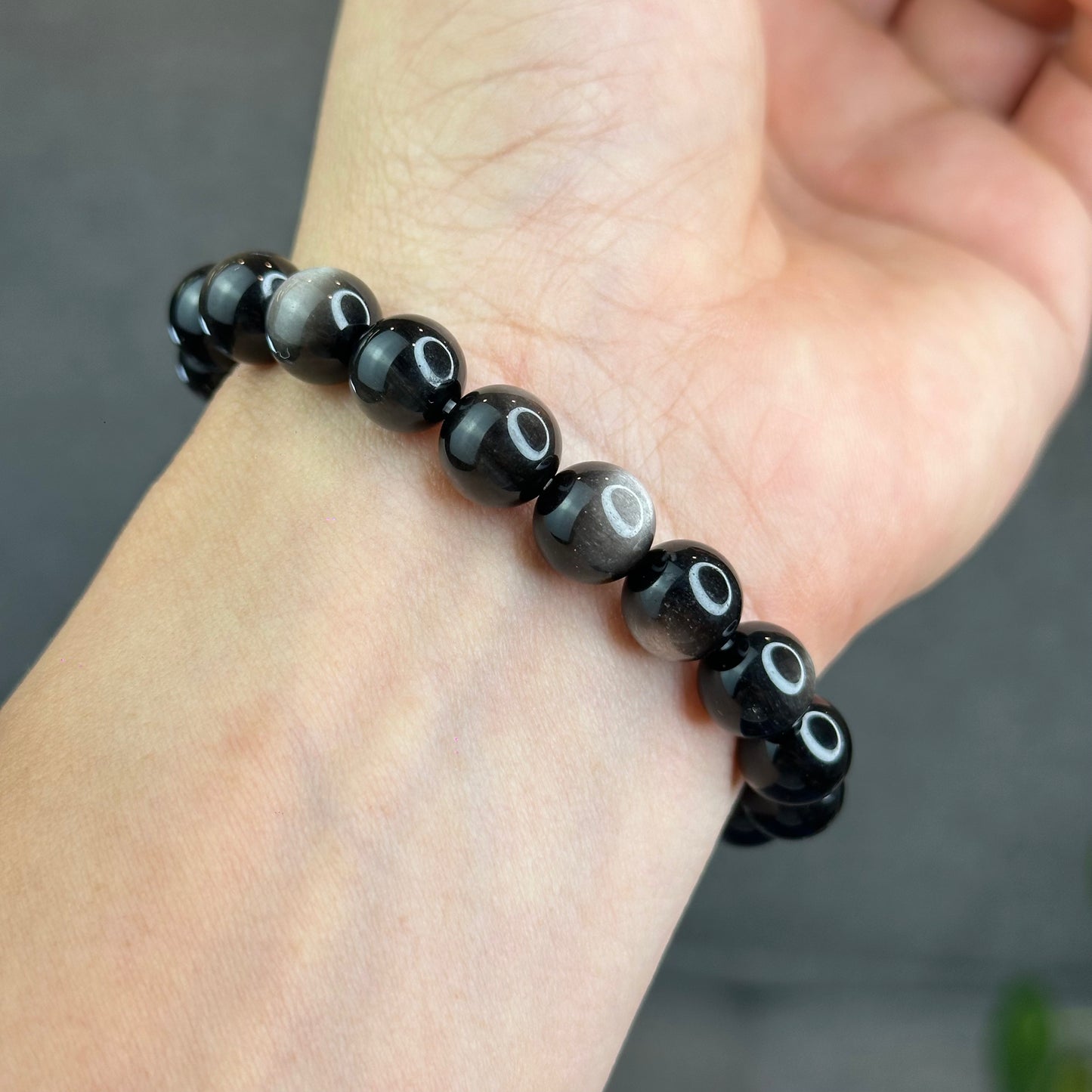 Natural Silver Obsidian Bracelet Size 9.5 mm