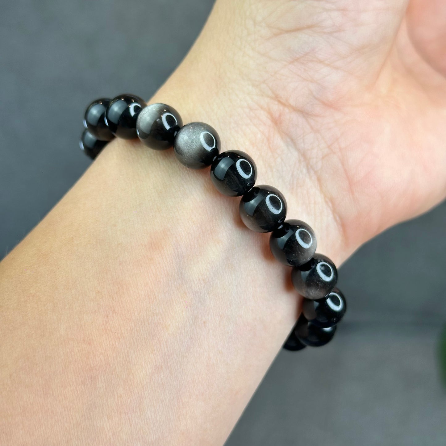 Natural Silver Obsidian Bracelet Size 9.5 mm