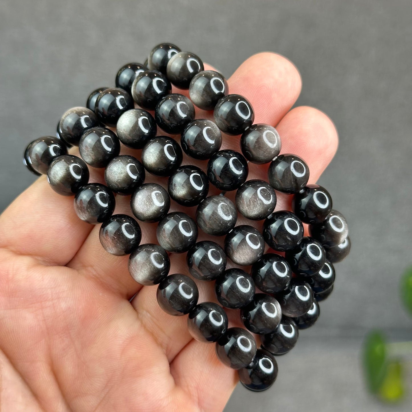 Natural Silver Obsidian Bracelet Size 9.5 mm