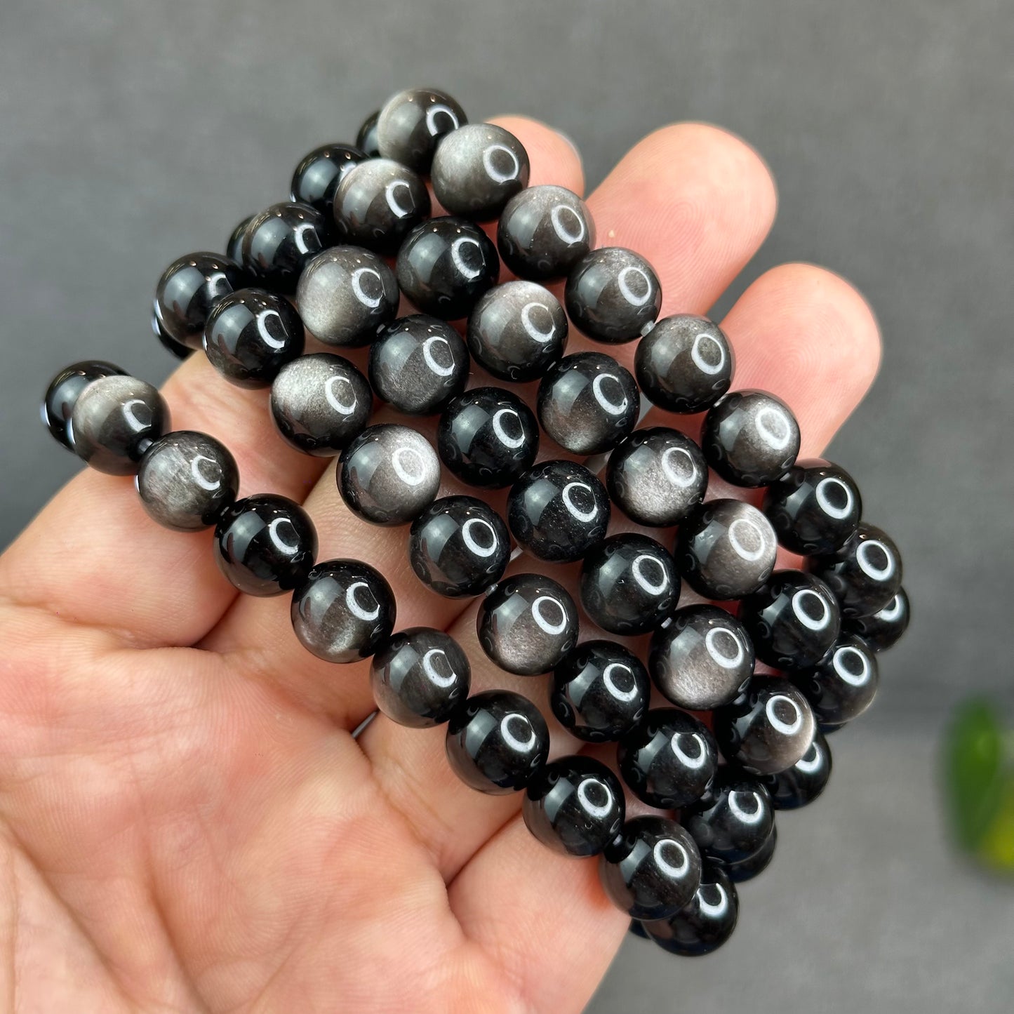 Natural Silver Obsidian Bracelet Size 9.5 mm