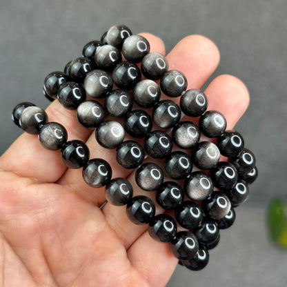 Natural Silver Obsidian Bracelet Size 9.5 mm