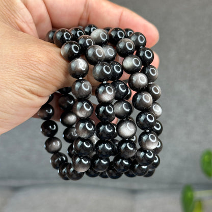 Natural Silver Obsidian Bracelet Size 9.5 mm